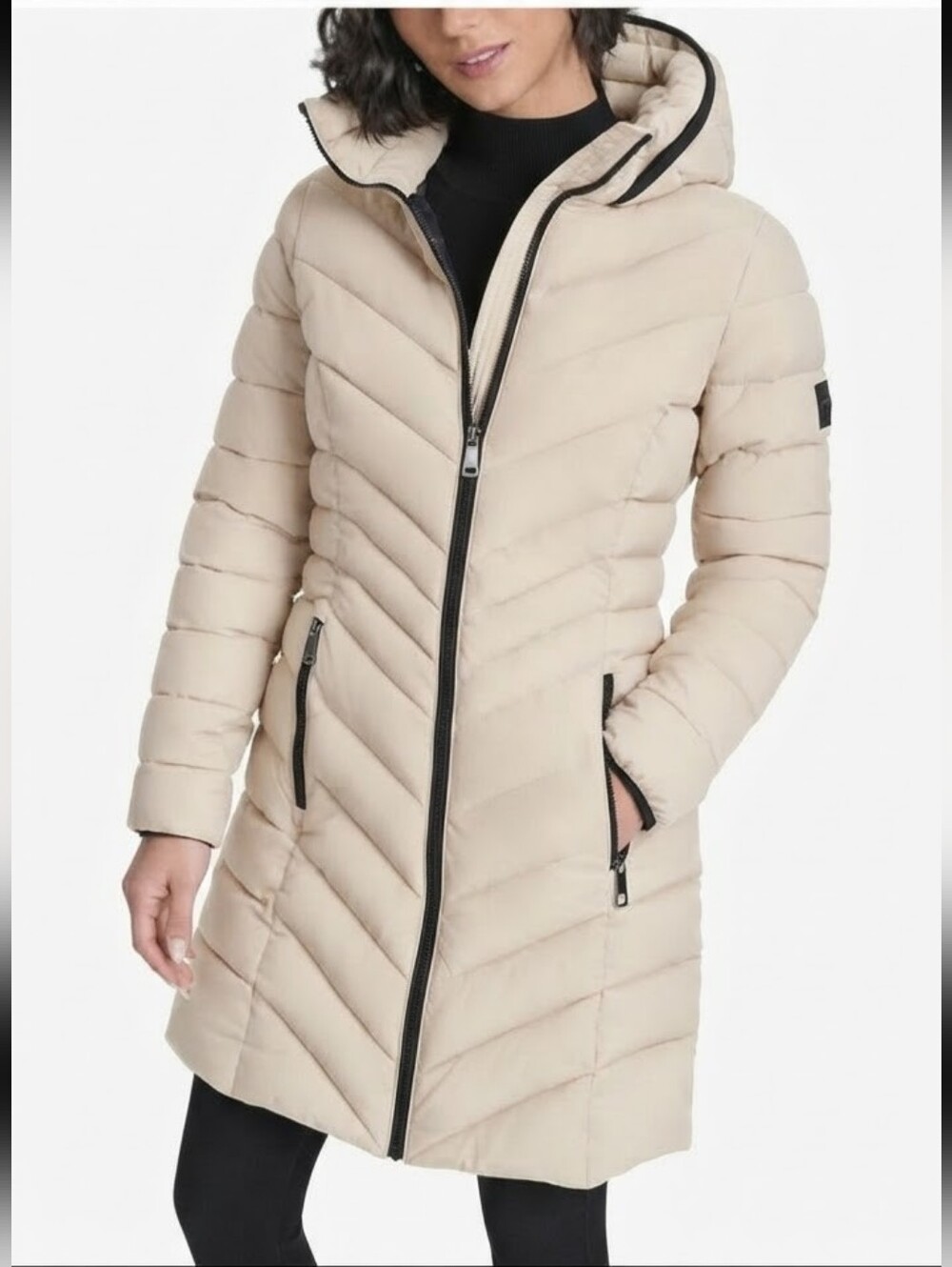 Dkny Long Puffer Jacket Size XS Cream New With Tags